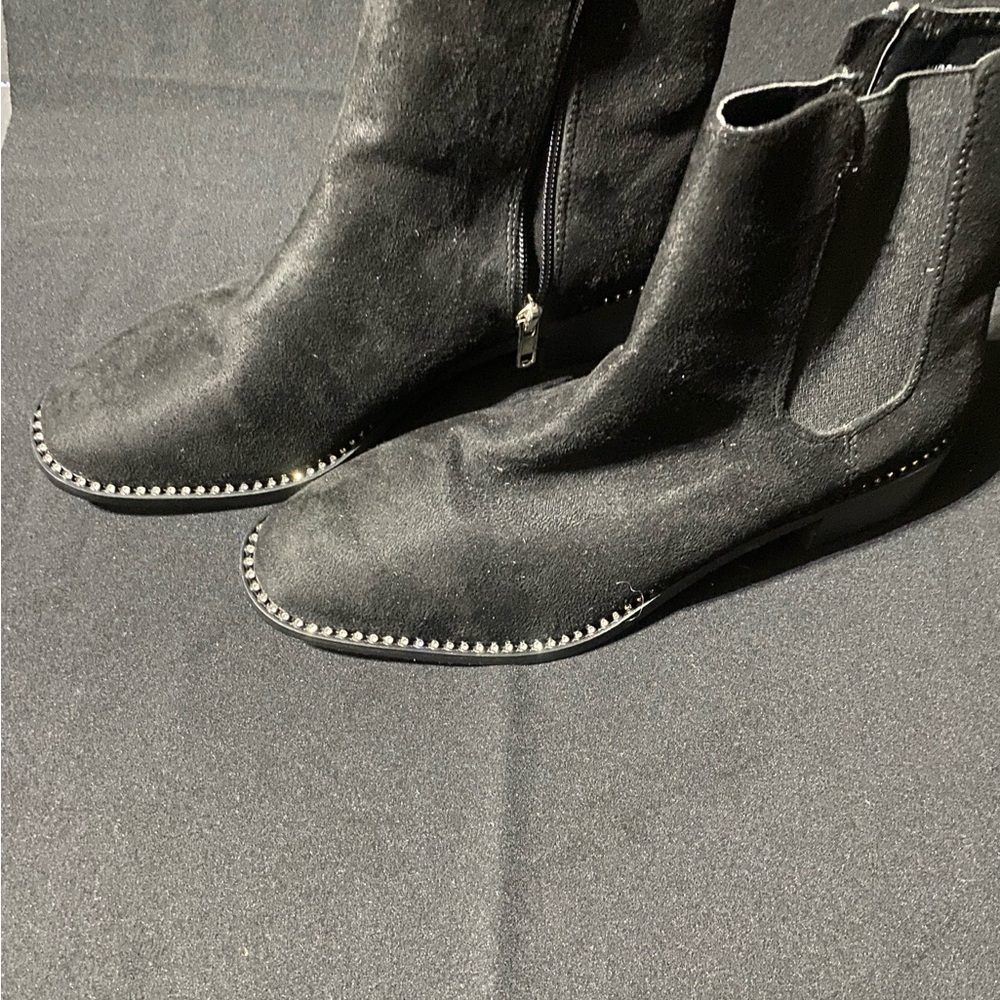 bebe Black Ankle Boots with Silver Accents